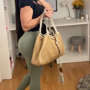 Gucci Tan Peggy Raffia Bamboo hand bag.